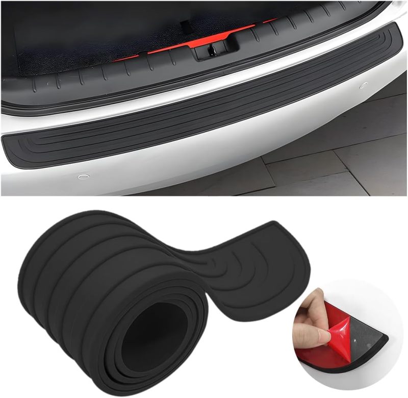 Rear Bumper Protector: 90x7cm Black Heavy-Duty PVC Rubber - Universal Fit Non-Slip Grooved Strip for Cars SUVs Trucks Motorhomes Vans - Image 1