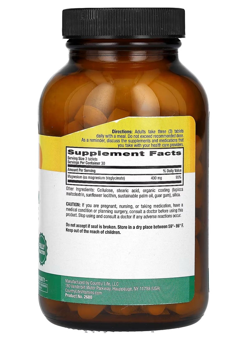 Country Life Chelated Magnesium Glycinate, 90 Tablets - Image 2