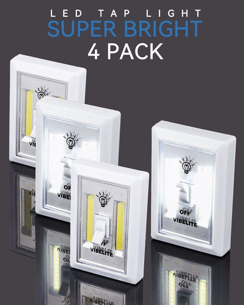 VIBELITE Closet Light, Battery Operated Switch Light, Tap Light, Touch, Push Night Lights, Wall Wireless Mount Under Cabinet, Shelf, Shed, Kitchen, Garage, Attic, RV, Lighting Installations (4-Pack) - Image 2