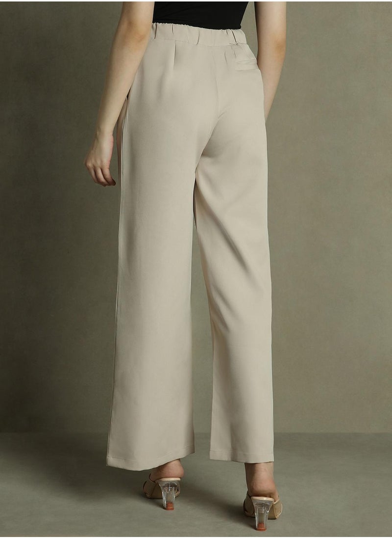 Dennis Lingo Women's Khaki 100% Polyester Solid Full Length Palazzo Relaxed Fit Trouser  - Image 3