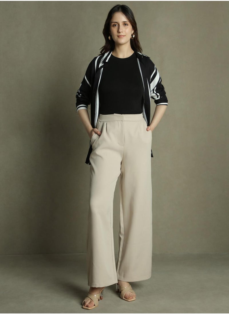Dennis Lingo Women's Khaki 100% Polyester Solid Full Length Palazzo Relaxed Fit Trouser  - Image 1