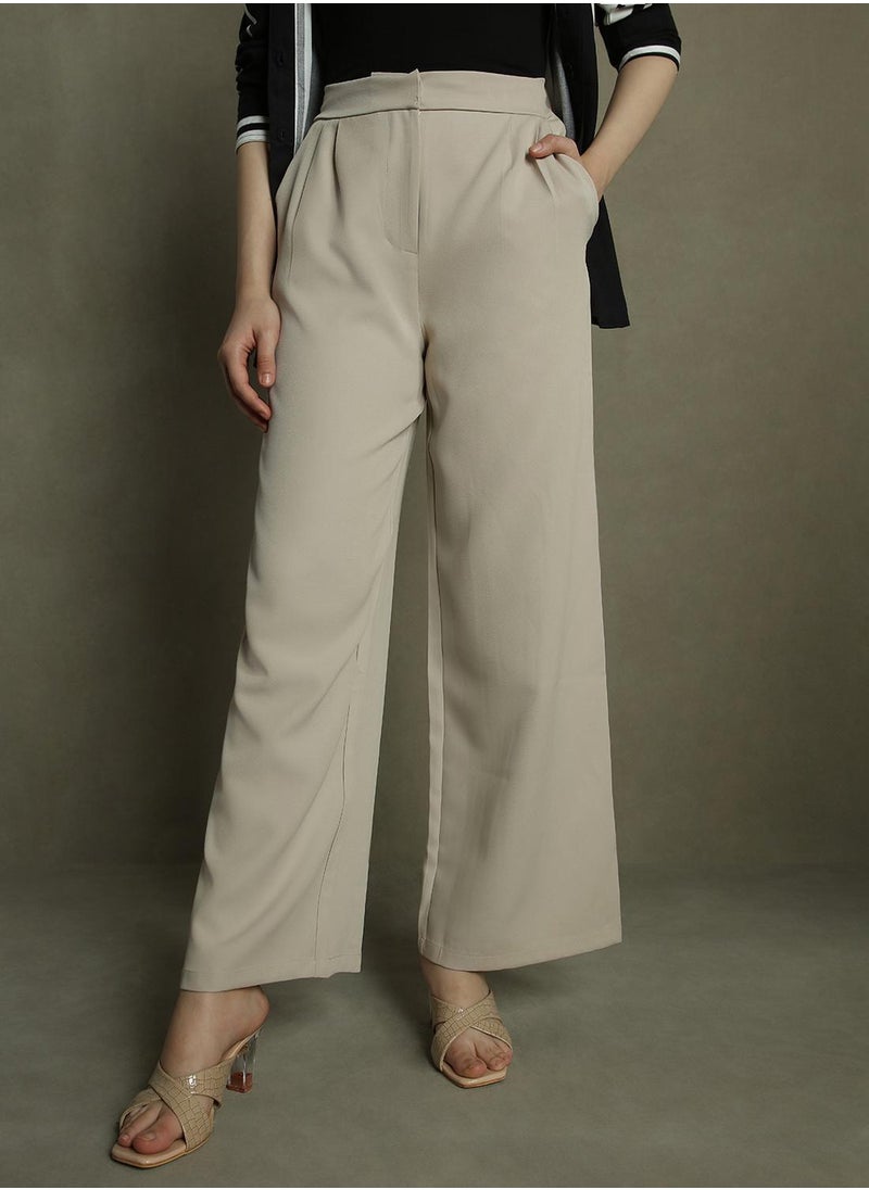 Dennis Lingo Women's Khaki 100% Polyester Solid Full Length Palazzo Relaxed Fit Trouser  - Image 5