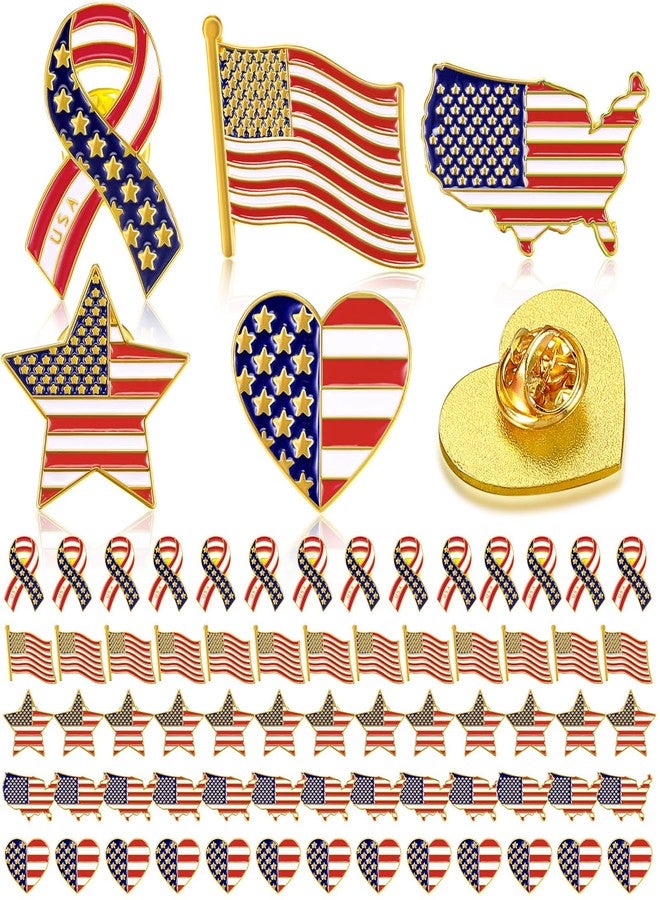 Inbagi American Flag Lapel Pins Bulk USA Waving Flag Pins Memorial Day Veteran Gifts Souvenir Hat Men Women Patriotic (50 Pcs) - Image 1