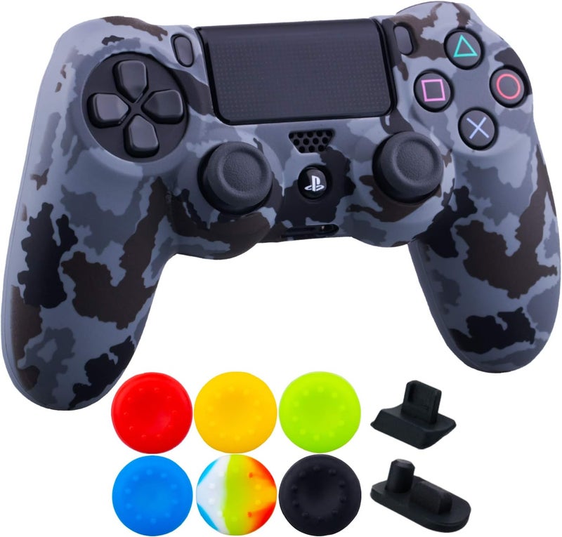 9CDeer 1 Piece of SiliconeTransfer Print Protective Cover Skin + 6 Thumb Grips & Dust Proof Plugs for PS4/Slim/Pro Controller Camouflage Grey - Image 2