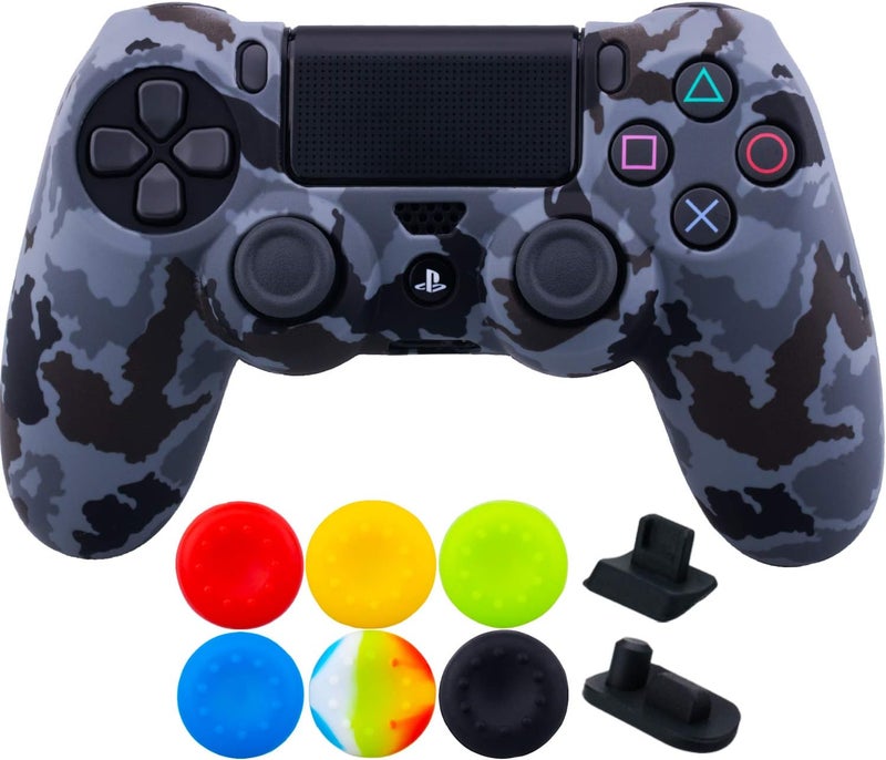 9CDeer 1 Piece of SiliconeTransfer Print Protective Cover Skin + 6 Thumb Grips & Dust Proof Plugs for PS4/Slim/Pro Controller Camouflage Grey - Image 1