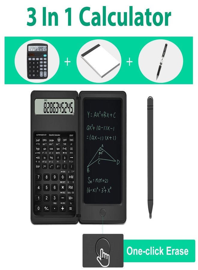 TRELC Scientific Calculator with Notepad, TRELC 10 Digits LCD Display Foldable Scientific Calculator, Portable Calculator with Erasable Writing Tablet for Middle School High School Students - Image 2