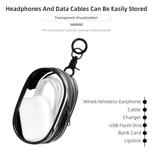 Linsaner 1|2|4 Pack Available Storage Bag for Organizing Data Cables, Earphone, Chargers, Keys, Change, Blind Box Doll Transparent Display Bag, Tech Pouch (Black, 1 Pack) - Image 4