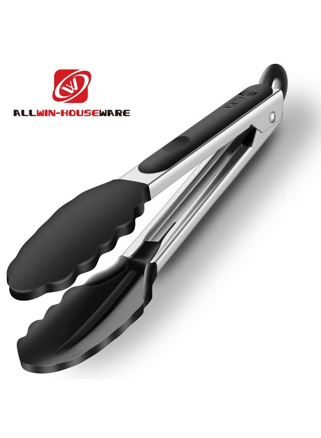 ALLWIN-HOUSEWARE W 2 Pack Black Kitchen Tongs, Premium Silicone BPA Free Non-Stick Stainless Steel BBQ Cooking Grilling Locking Food Tongs, 9-Inch & 12-Inch - Image 5