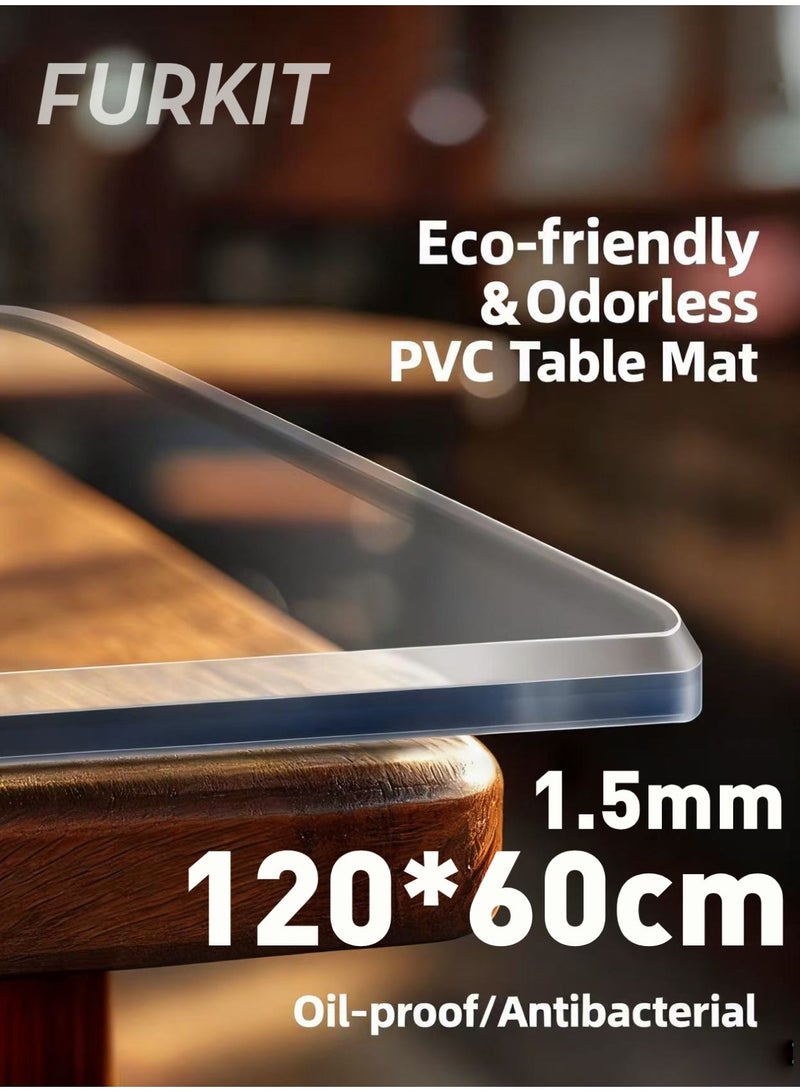 FURKIT غطاء طاولة شفاف من PVC 1.5 مم – مضاد للانزلاق وحماية من الماء – حصيرة بلاستيك للطاولة (طاولة طعام / مكتب) – 120*60 سم/47.2*23.6in - Image 3