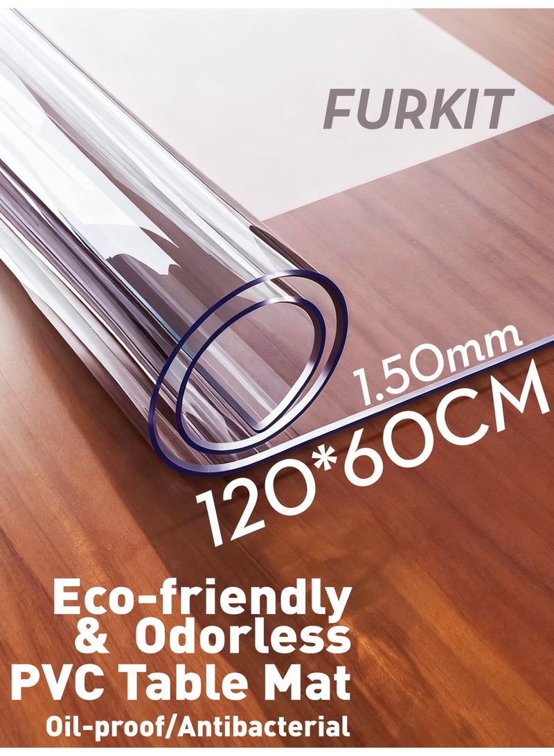 FURKIT غطاء طاولة شفاف من PVC 1.5 مم – مضاد للانزلاق وحماية من الماء – حصيرة بلاستيك للطاولة (طاولة طعام / مكتب) – 120*60 سم/47.2*23.6in - Image 4