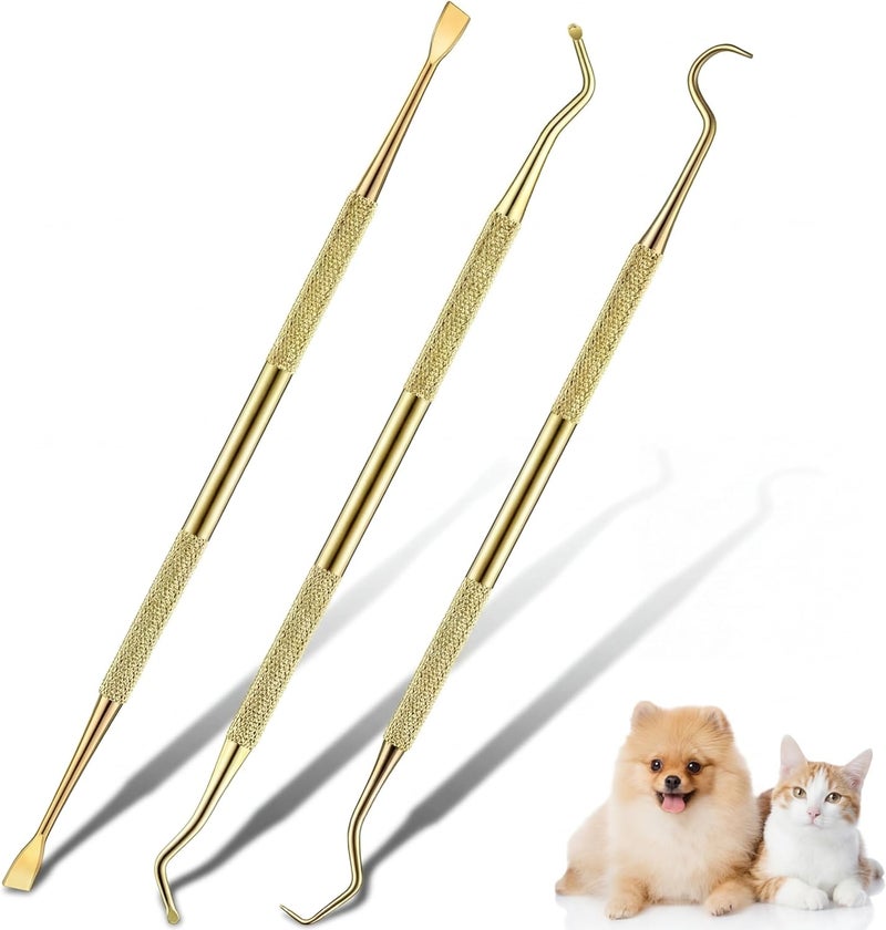 3 Pieces Dog Dental Tooth Scaler and Scraper Stainless Double Headed Tarter Remover Scraper Pet Teeth Cleaning Tools for Dog and Cat (Gold) - Image 1