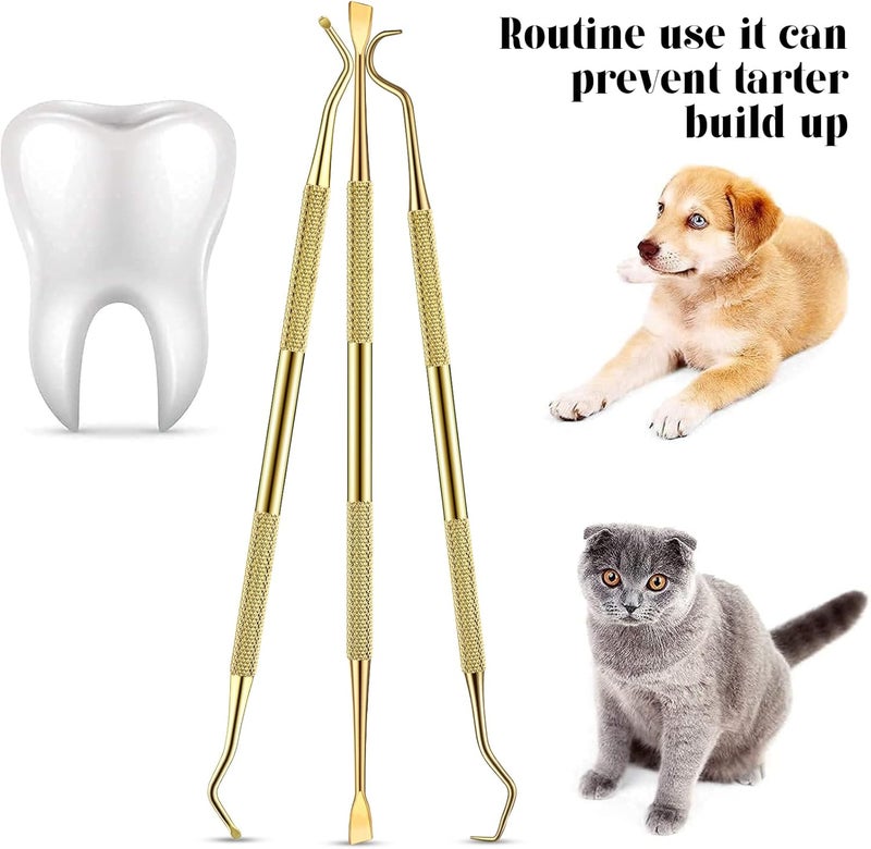 3 Pieces Dog Dental Tooth Scaler and Scraper Stainless Double Headed Tarter Remover Scraper Pet Teeth Cleaning Tools for Dog and Cat (Gold) - Image 3