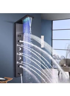 ZEECRY ZeeCry Thermostat Shower Panel Matte Black Edition 5in1 System with 8 Body Massage Spray Handheld Shower WallMounted Digital Display Temperature Shower Panel Stainless Steel 304 Luxury Black  - Image 1