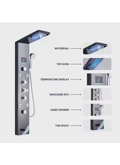 ZEECRY ZeeCry Thermostat Shower Panel Matte Black Edition 5in1 System with 8 Body Massage Spray Handheld Shower WallMounted Digital Display Temperature Shower Panel Stainless Steel 304 Luxury Black  - Image 4