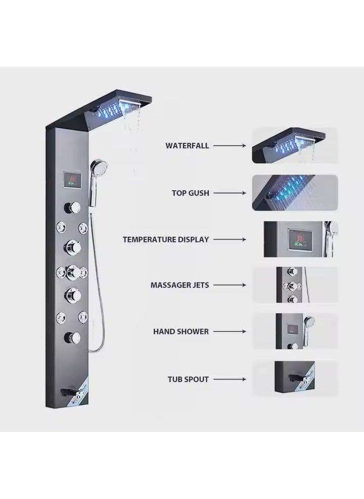 ZEECRY ZeeCry Thermostat Shower Panel Matte Black Edition 5in1 System with 8 Body Massage Spray Handheld Shower WallMounted Digital Display Temperature Shower Panel Stainless Steel 304 Luxury Black  - Image 4