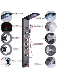 ZEECRY ZeeCry Thermostat Shower Panel Matte Black Edition 5in1 System with 8 Body Massage Spray Handheld Shower WallMounted Digital Display Temperature Shower Panel Stainless Steel 304 Luxury Black  - Image 2