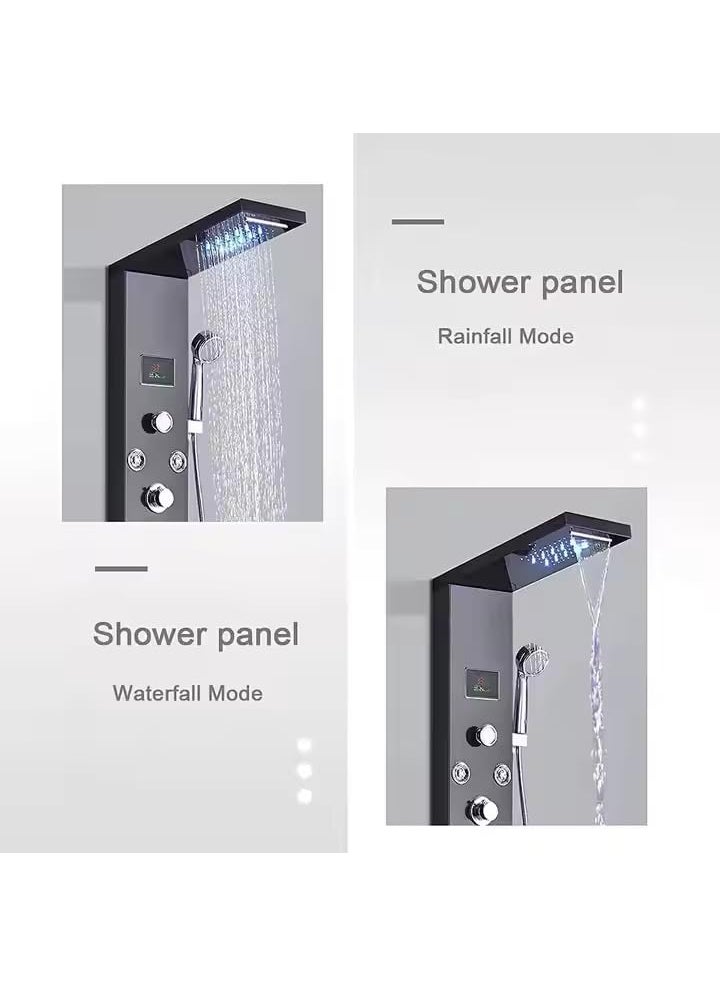 ZEECRY ZeeCry Thermostat Shower Panel Matte Black Edition 5in1 System with 8 Body Massage Spray Handheld Shower WallMounted Digital Display Temperature Shower Panel Stainless Steel 304 Luxury Black  - Image 3