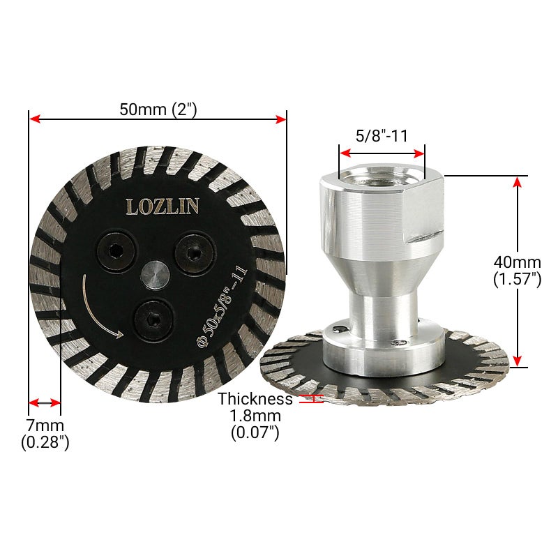LOZLIN 50mm Diamond Saw Blade (5/8-11 Arbor) with Removable Flange - Engraving & Grinding Disc for Granite, Marble, Stone, Concrete - Compact Carving Tool for Angle Grinders, Rotary Tools, and Power Drills - Image 2