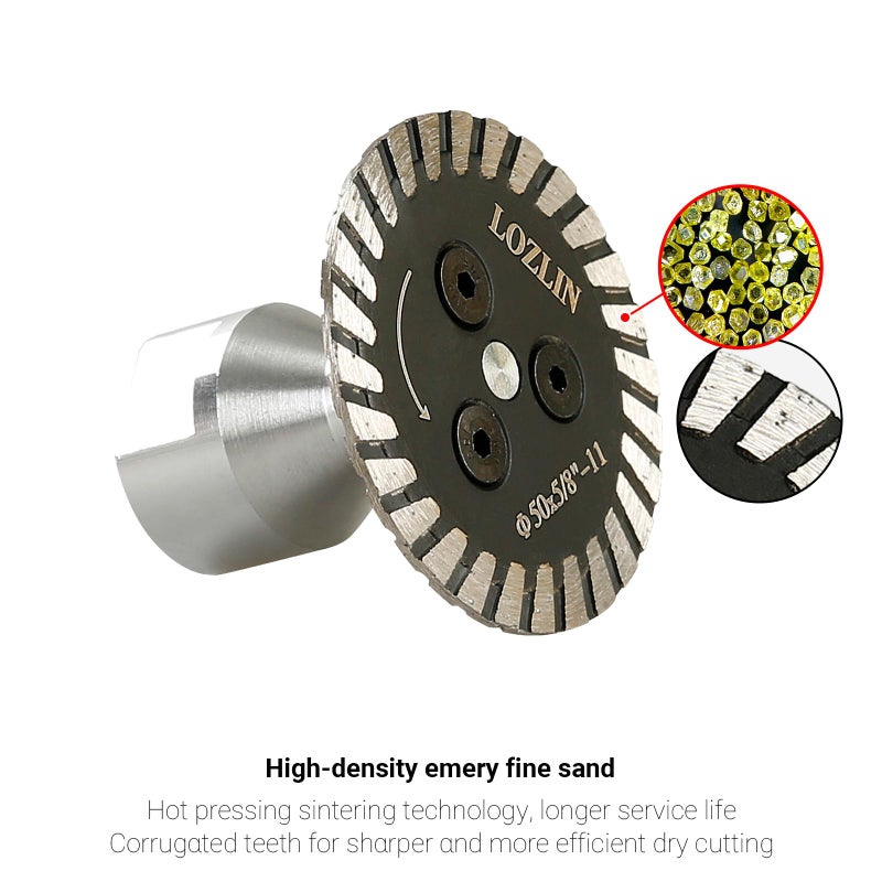 LOZLIN 50mm Diamond Saw Blade (5/8-11 Arbor) with Removable Flange - Engraving & Grinding Disc for Granite, Marble, Stone, Concrete - Compact Carving Tool for Angle Grinders, Rotary Tools, and Power Drills - Image 3