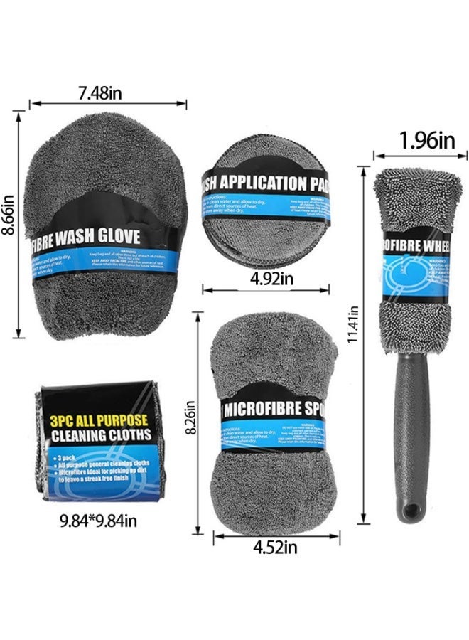 9PCS Car Cleaning Kit, Microfiber Cloths, Sponge Brushes, Polishing Pads & Detailing Glove, Multi-Purpose Auto Detailing Set for Interior and Exterior - Image 3