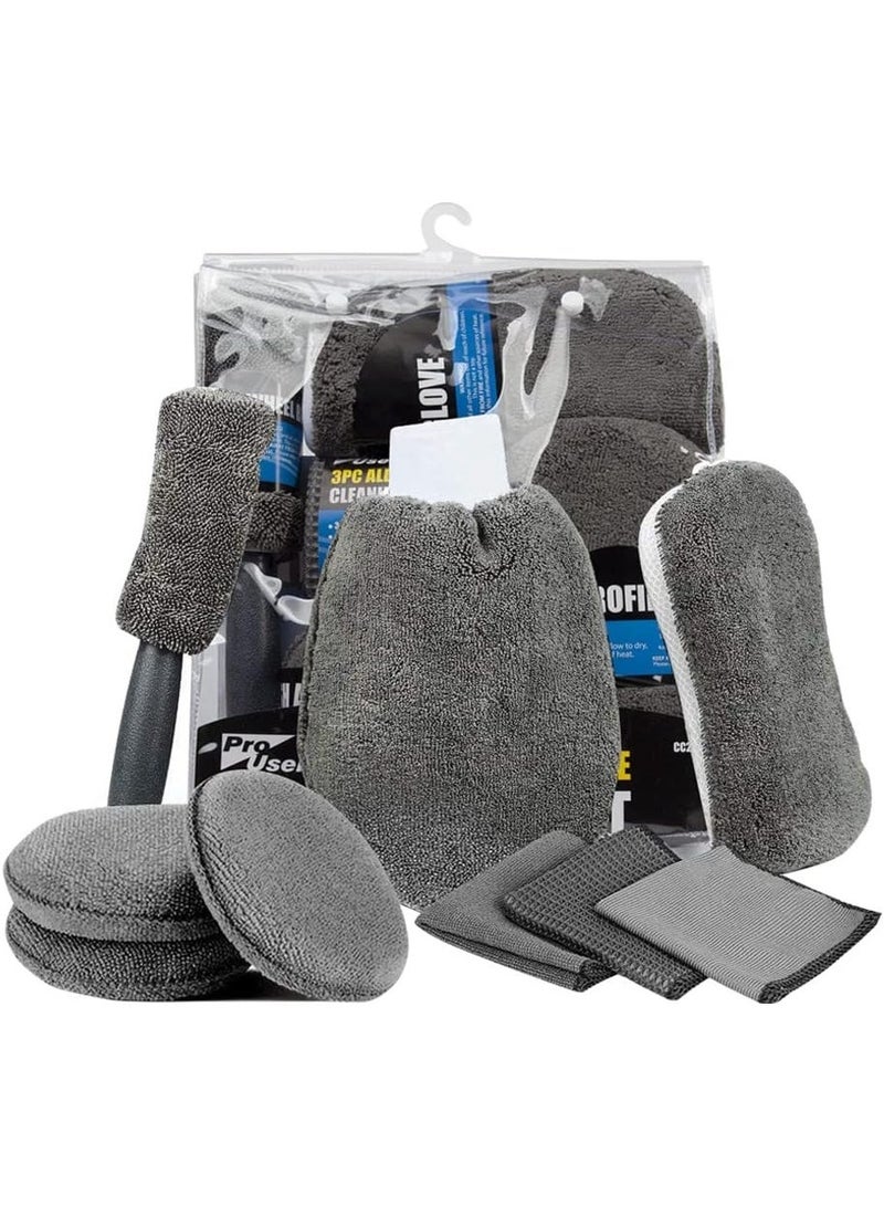 9PCS Car Cleaning Kit, Microfiber Cloths, Sponge Brushes, Polishing Pads & Detailing Glove, Multi-Purpose Auto Detailing Set for Interior and Exterior - Image 1