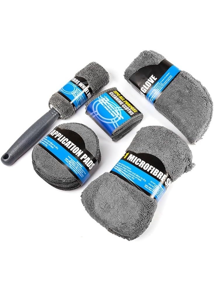 9PCS Car Cleaning Kit, Microfiber Cloths, Sponge Brushes, Polishing Pads & Detailing Glove, Multi-Purpose Auto Detailing Set for Interior and Exterior - Image 2