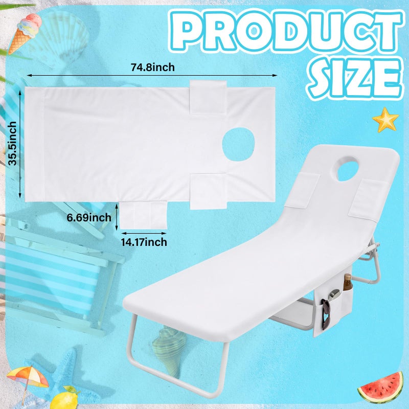 Frienda فريندا 1 قطعة 35.5"x74.8" غطاء منشفة كبير لكرسي التسمير مع فتحة للوجه غطاء منشفة للكرسي الشاطئي وحوض السباحة مع جيب أثاث الفناء لصيف السباحة تحت الشمس والنزهات في الهواء الطلق - Image 2