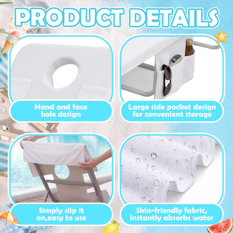 Frienda فريندا 1 قطعة 35.5"x74.8" غطاء منشفة كبير لكرسي التسمير مع فتحة للوجه غطاء منشفة للكرسي الشاطئي وحوض السباحة مع جيب أثاث الفناء لصيف السباحة تحت الشمس والنزهات في الهواء الطلق - Image 3