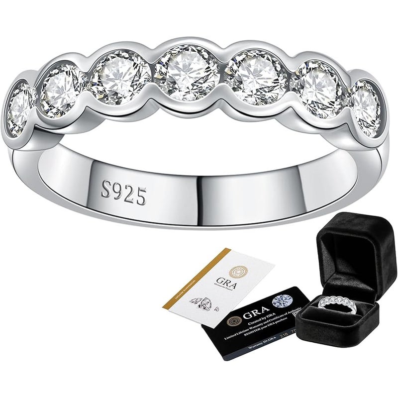 LOIPURI Bezel Moissanite Eternity Wedding Band for Women, 7-Stone D Color VVS1, 925 Sterling Silver Stackable Engagement Ring, Anniversary Promise Travel Gift for Her - Image 1