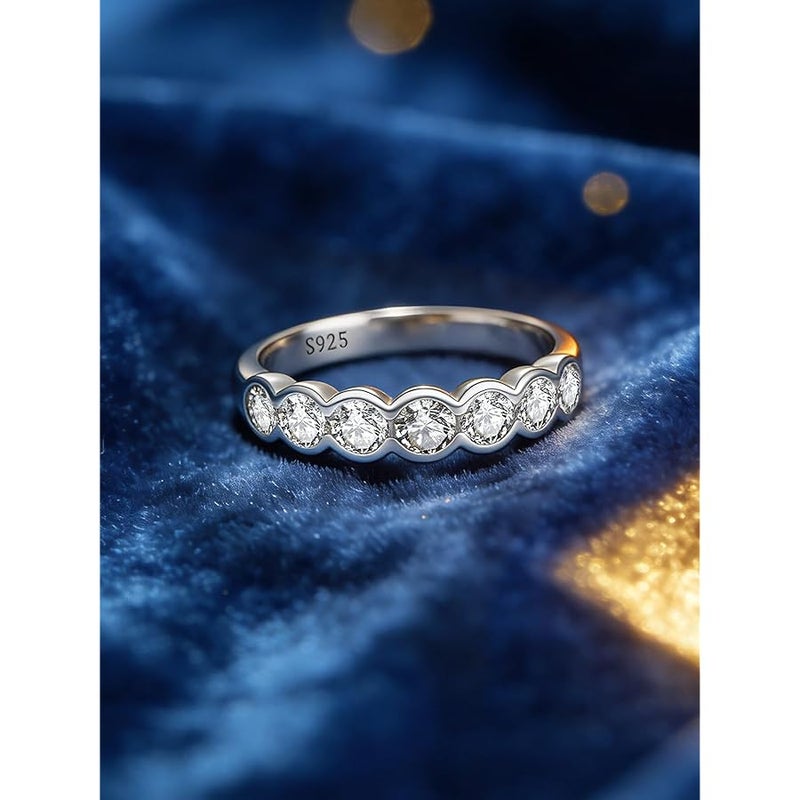 LOIPURI Bezel Moissanite Eternity Wedding Band for Women, 7-Stone D Color VVS1, 925 Sterling Silver Stackable Engagement Ring, Anniversary Promise Travel Gift for Her - Image 4