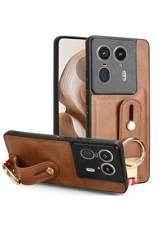Generic For Motorola Edge 50 Ultra Wristband Leather Back Phone Case(Brown) 