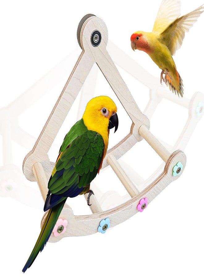 DINTSTYLE Bird Stand Perch,Interactive Rocking Parakeet Perch, Wooden Exercise Wheel Cockatiel, Parrot Swing,Bird Playground Play Stands for Conure Budgie(A) - Image 1