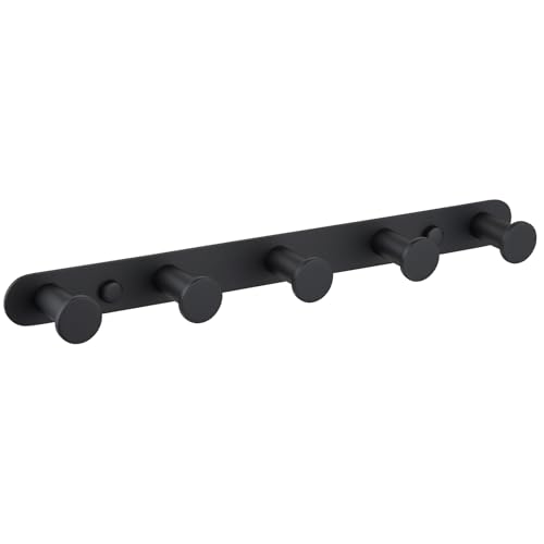 Angle Simple Towel Hook Rack Matte Black, SUS304 Stainless Steel Bathroom Hook Rail 5 Hooks, Utility Kitchen Towel Holder, Wall Mount - Image 1