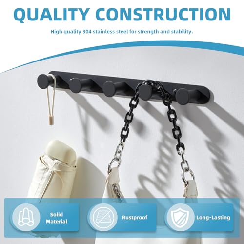 Angle Simple Towel Hook Rack Matte Black, SUS304 Stainless Steel Bathroom Hook Rail 5 Hooks, Utility Kitchen Towel Holder, Wall Mount - Image 4