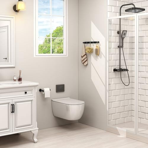 Angle Simple Towel Hook Rack Matte Black, SUS304 Stainless Steel Bathroom Hook Rail 5 Hooks, Utility Kitchen Towel Holder, Wall Mount - Image 2