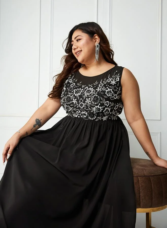 Miss Chase Miss Chase Plus Size Embellished Sleeveless Maxi Dress