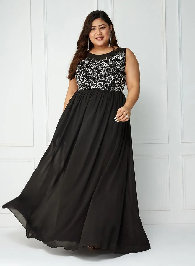 Miss Chase Miss Chase Plus Size Embellished Sleeveless Maxi Dress