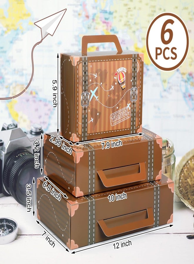 Weekgrat 6 Pcs Large Vintage Travel Suitcase Box Travel Party Decorations Paperboard Suitcases Gift Box Decorative Set of 3 Small Stackable Storage Chests Decor for Themed Party Favors(Journey,Brown) - Image 2