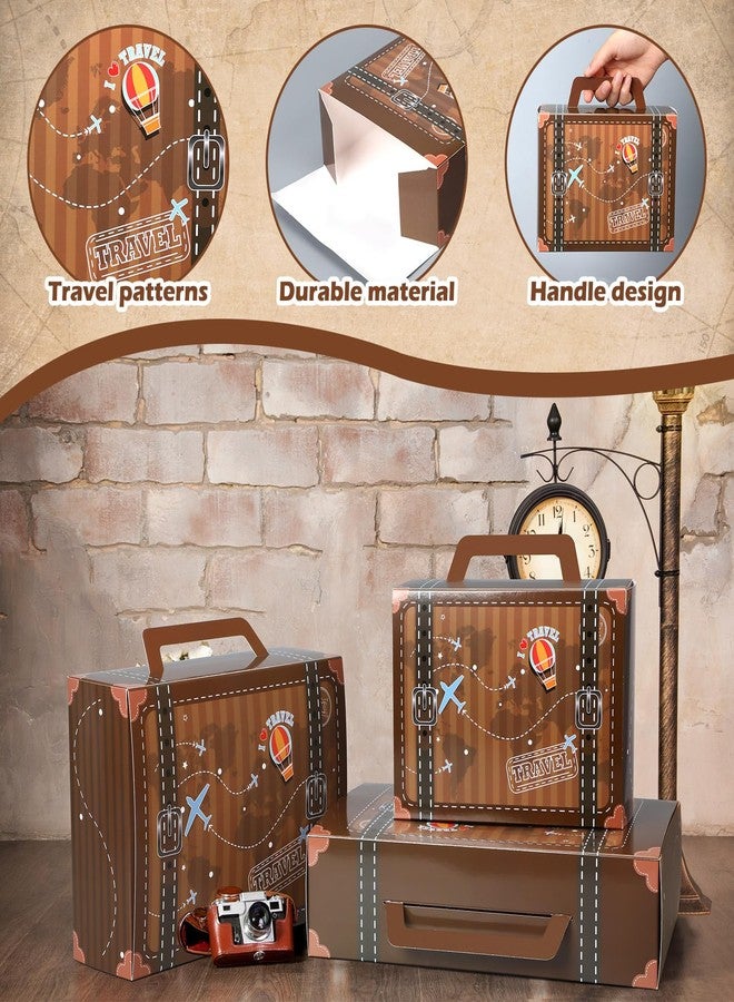 Weekgrat 6 Pcs Large Vintage Travel Suitcase Box Travel Party Decorations Paperboard Suitcases Gift Box Decorative Set of 3 Small Stackable Storage Chests Decor for Themed Party Favors(Journey,Brown) - Image 4