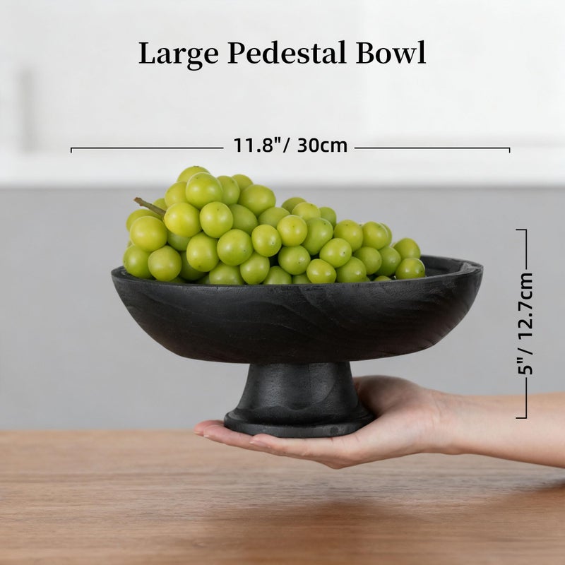 Hanobe Decorative Wood Bowl for Centerpiece: Wooden Black Pedestal Bowl Decor for Entry Way Table - Large Coffee Table Decor Dough Bowl for Fruit,Keys - Image 5