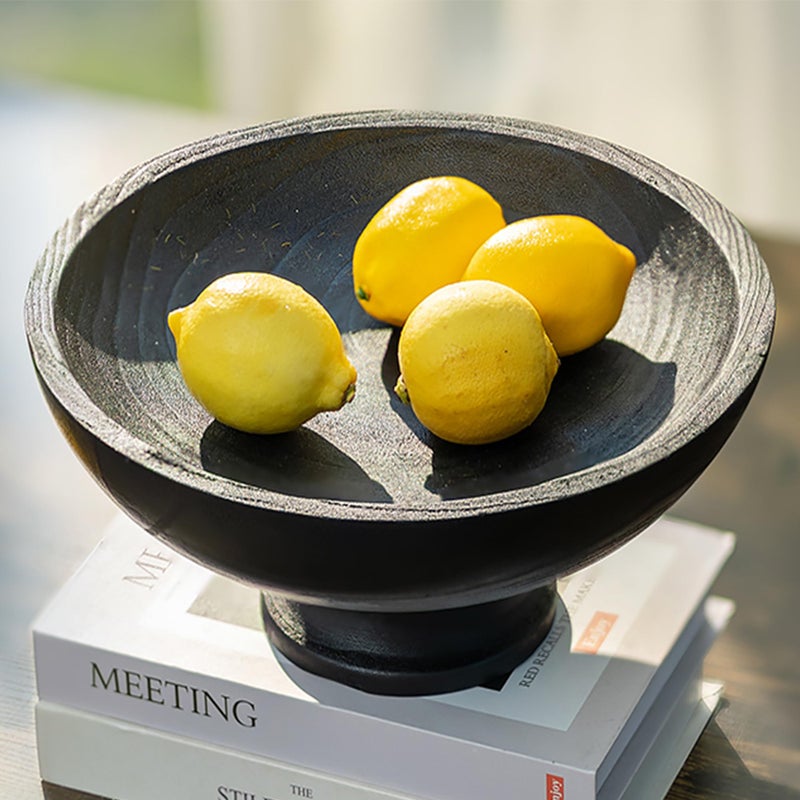 Hanobe Decorative Wood Bowl for Centerpiece: Wooden Black Pedestal Bowl Decor for Entry Way Table - Large Coffee Table Decor Dough Bowl for Fruit,Keys - Image 1