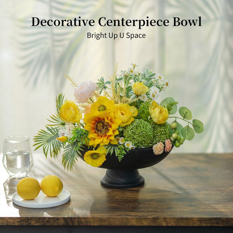 Hanobe Decorative Wood Bowl for Centerpiece: Wooden Black Pedestal Bowl Decor for Entry Way Table - Large Coffee Table Decor Dough Bowl for Fruit,Keys - Image 2