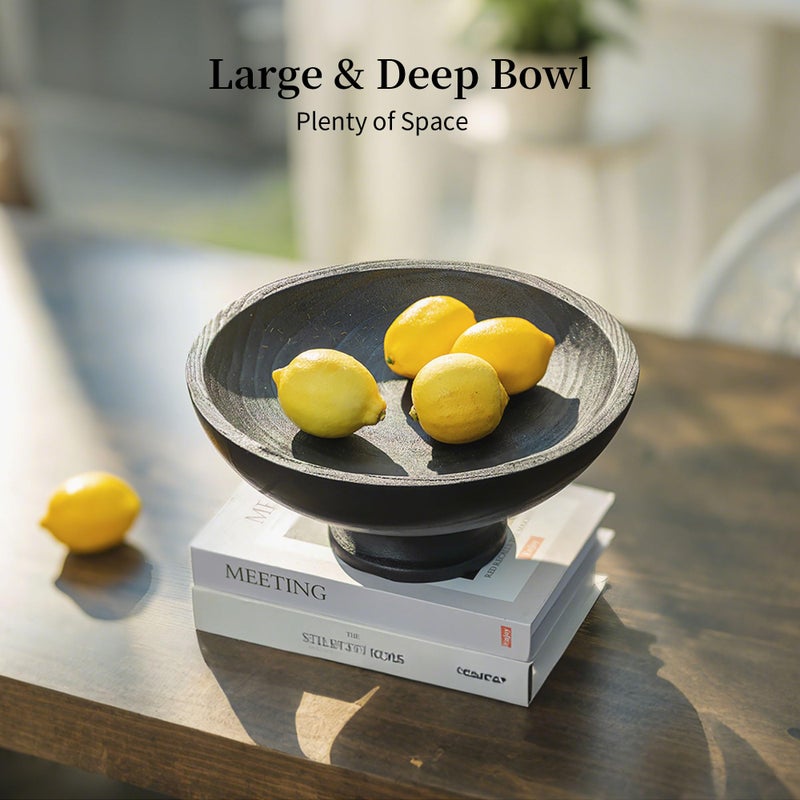 Hanobe Decorative Wood Bowl for Centerpiece: Wooden Black Pedestal Bowl Decor for Entry Way Table - Large Coffee Table Decor Dough Bowl for Fruit,Keys - Image 4
