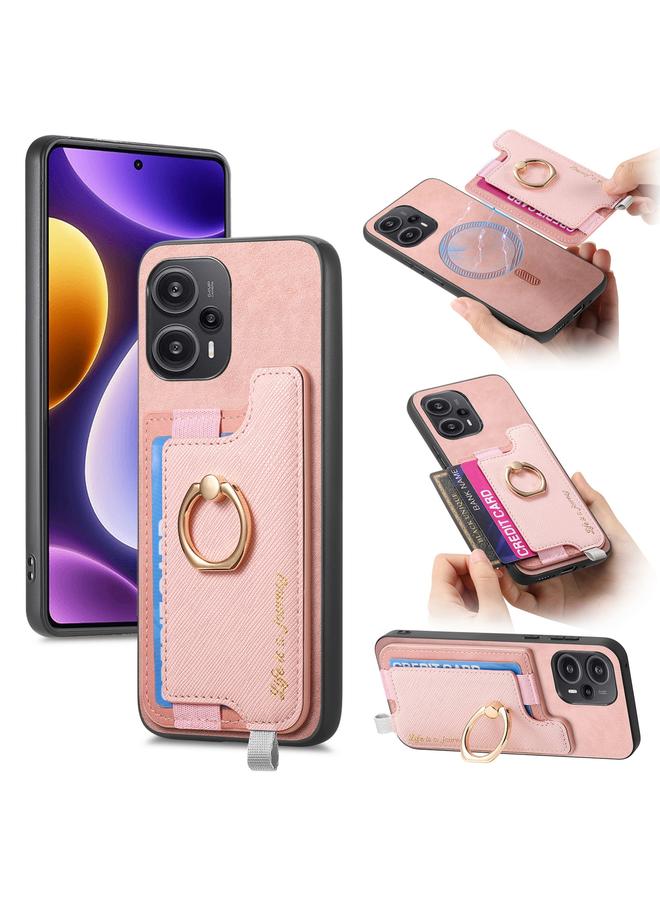 S-TOP Case For Redmi Note 12 Turbo / Poco F5 5G Retro Magsafe Cross Leather Ring Holder Card Bag Phone Case - Image 1