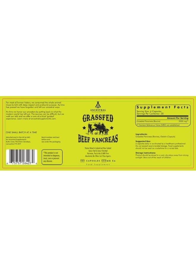 Ancestral Supplements Grass Fed Beef Pancreas Supplement, 500mg, Pancreatic Support with Proteolytic Enzymes for Digestion Support, Including Trypsin, Non-GMO, 180 Capsules - Image 5