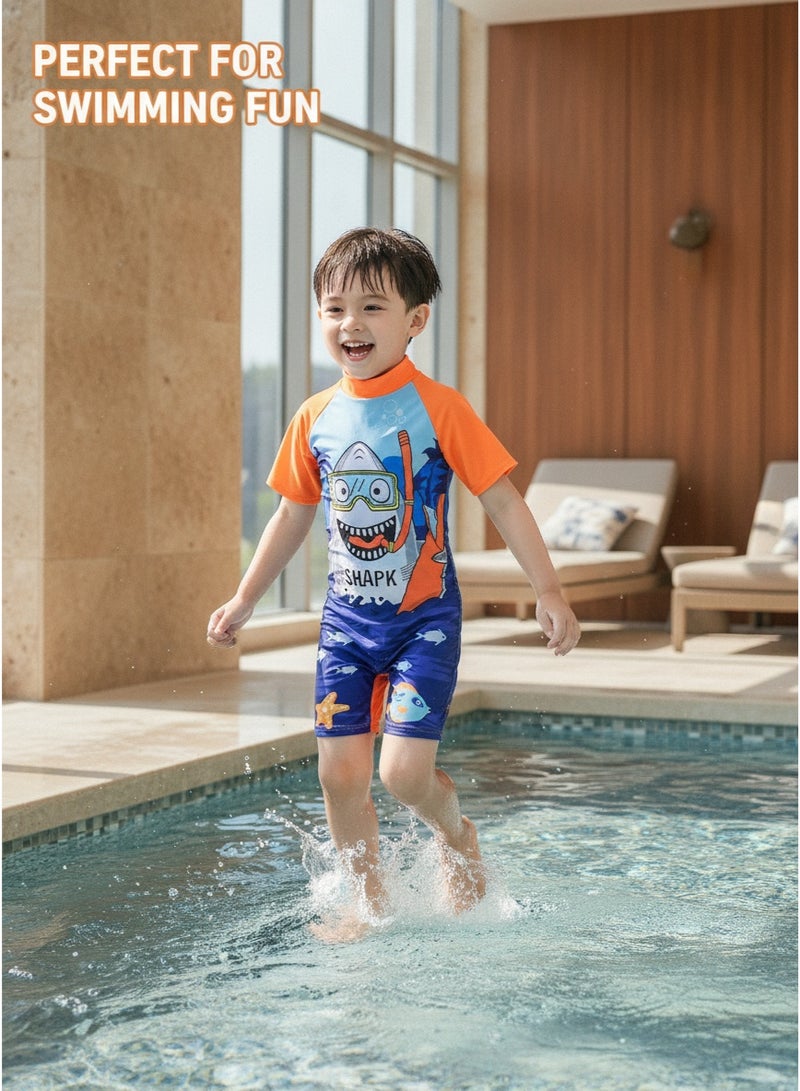 Toddler Boys One-Piece Shark Print Swimsuit Kids Swimwear Children Short Sleeves Swimming Clothing Beachwear Quick Dry Bathing Suit for Summer - Image 2