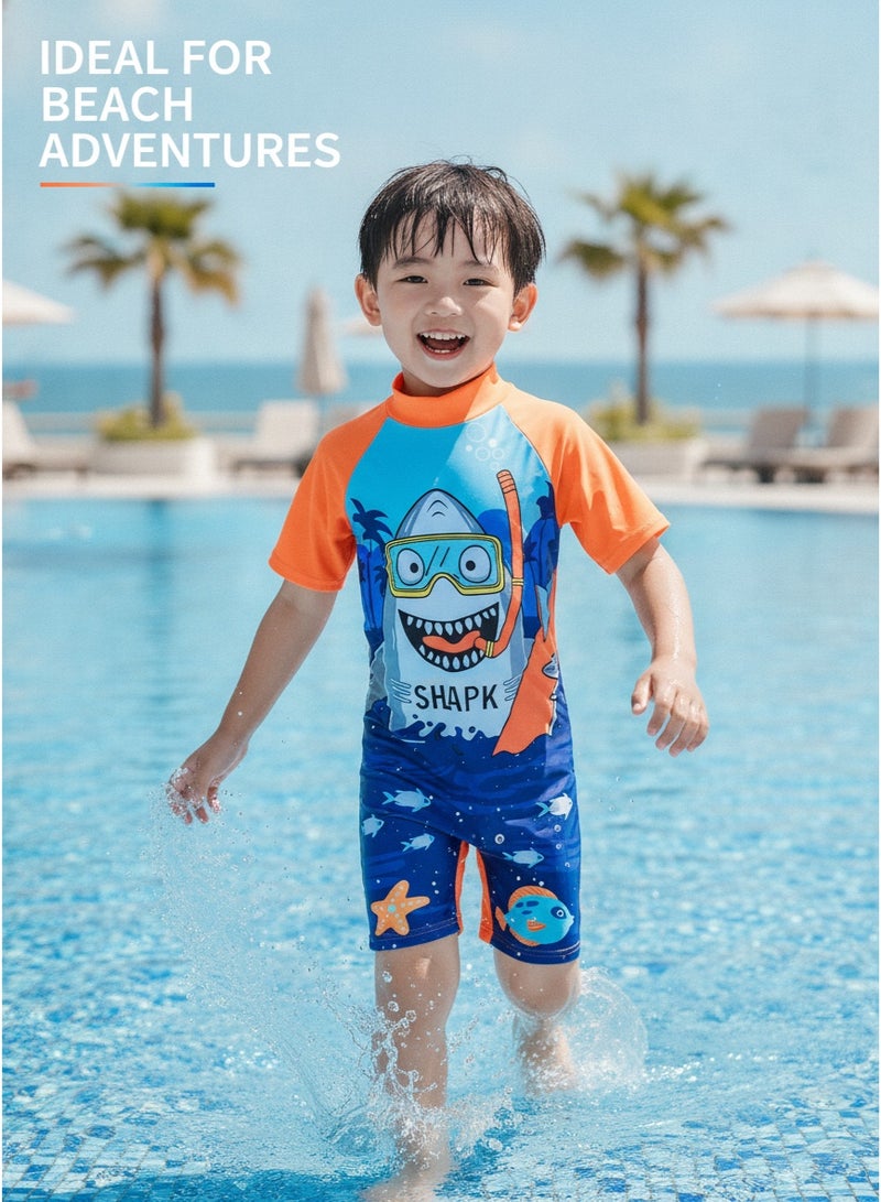 Toddler Boys One-Piece Shark Print Swimsuit Kids Swimwear Children Short Sleeves Swimming Clothing Beachwear Quick Dry Bathing Suit for Summer - Image 5
