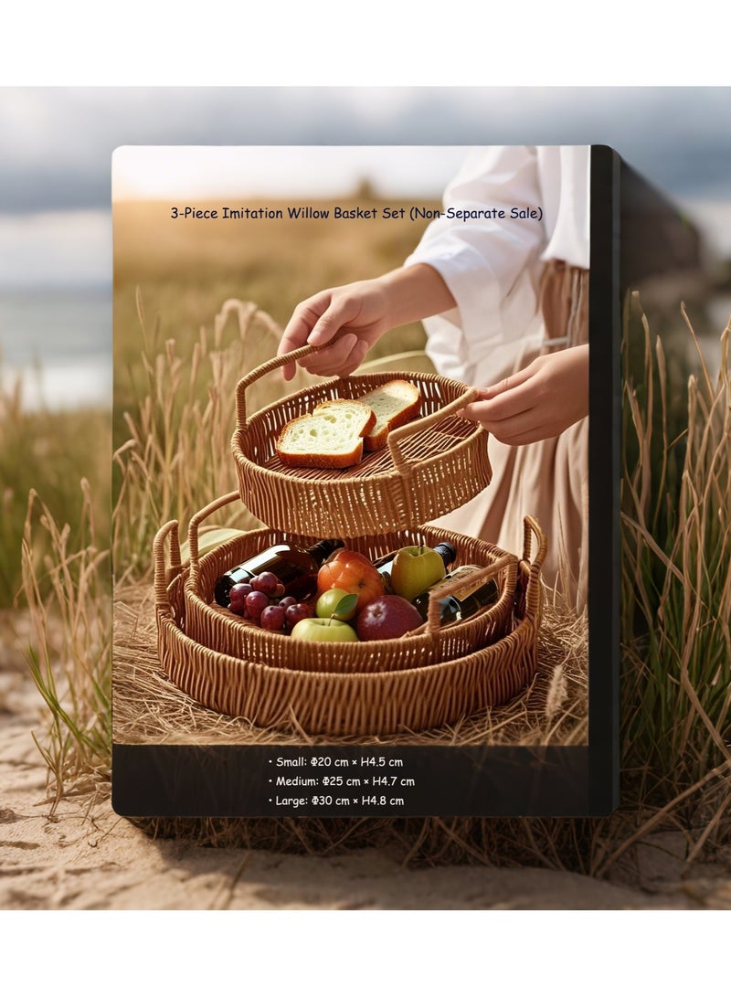 Three handmade rattan round trays in a combination set, practical and beautiful at the same time  - Image 1