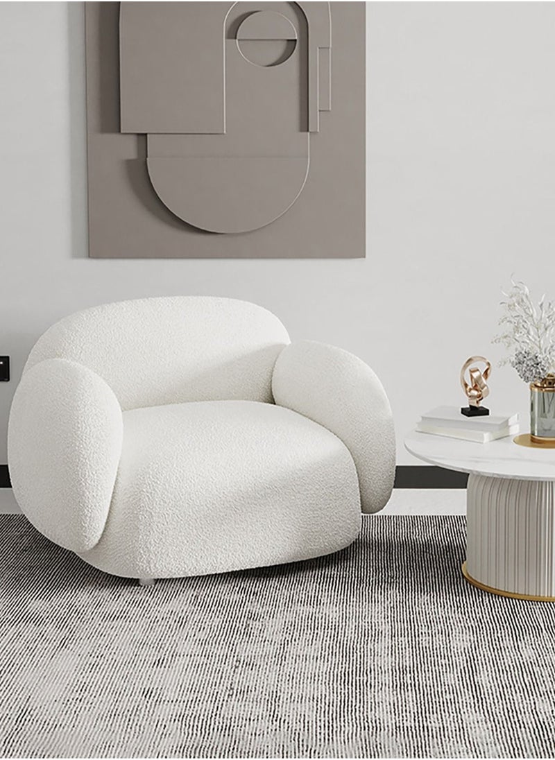 Merry Moments Sofa Chair White Boucle Armchair Upholstered Armchair Lounge Chair Beauty Salon Sofa Dining Chair Makeup Chair for Bedroom Living Dining Retail Minimalist H70xW85xL85 cm  - Image 1