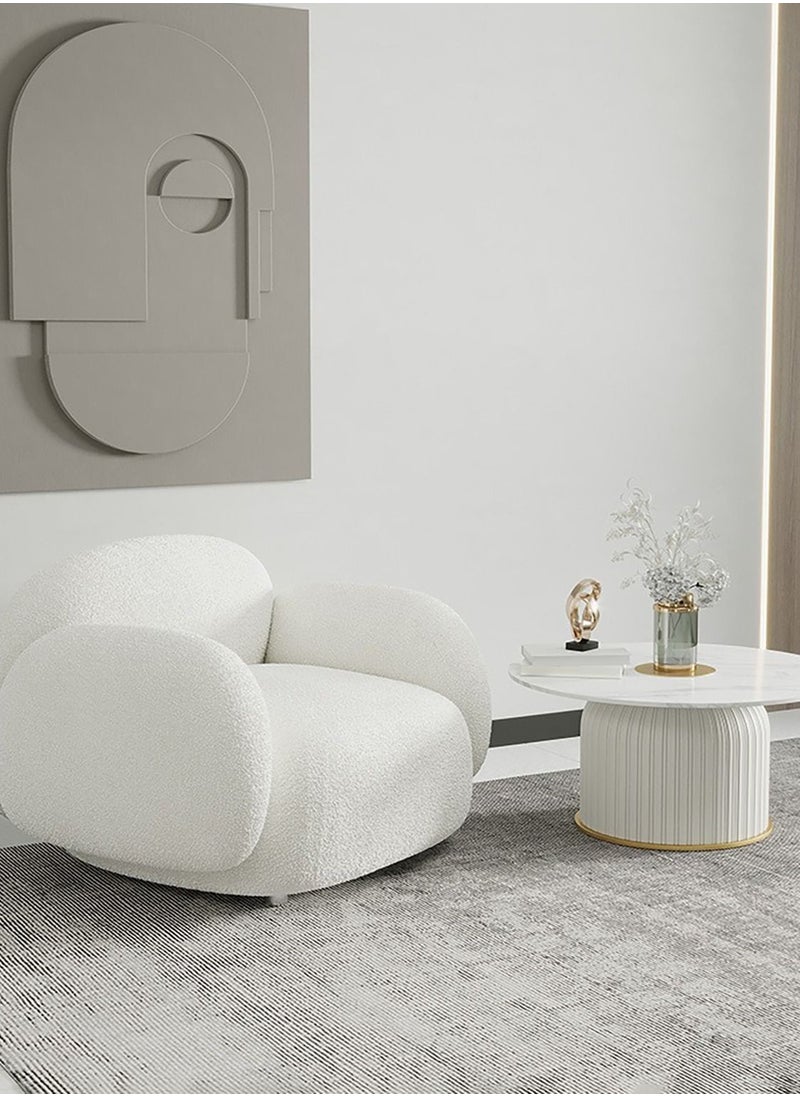 Merry Moments Sofa Chair White Boucle Armchair Upholstered Armchair Lounge Chair Beauty Salon Sofa Dining Chair Makeup Chair for Bedroom Living Dining Retail Minimalist H70xW85xL85 cm  - Image 3